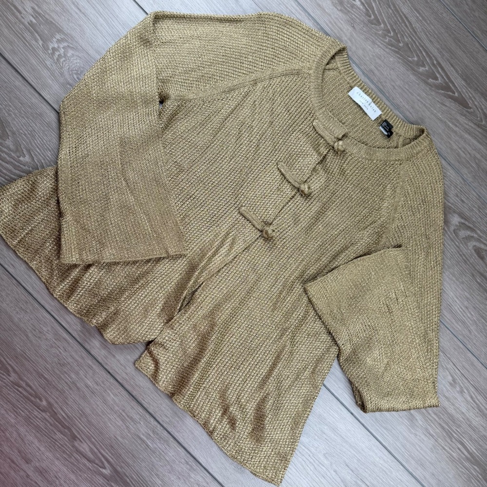 Charles Nolan Womens Cardigan Sweater Frog Closure Metallic Gold XL